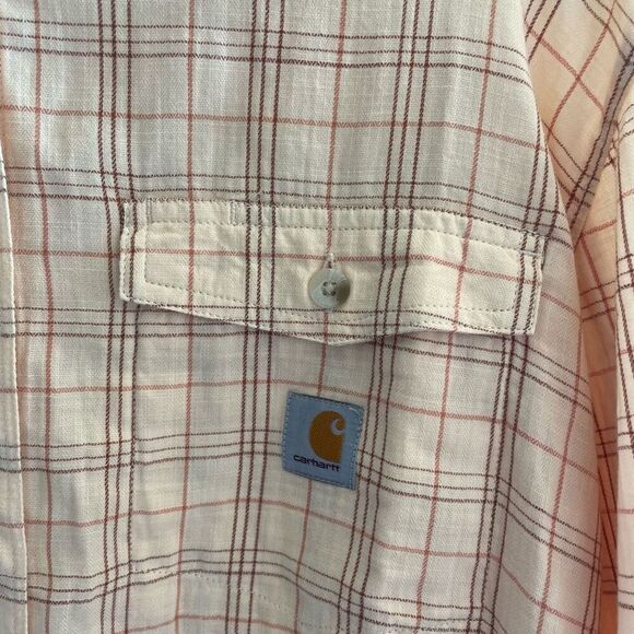 Carhartt Women’s Plaid Button Up Tunic Top Sz Large 12 14 Loose Fit Pockets - Picture 3 of 5